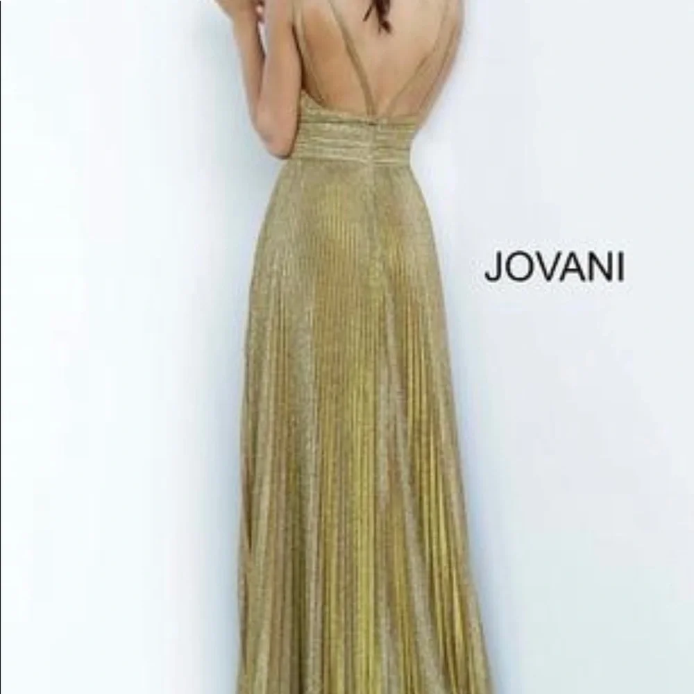 NWT Jovani sleeveless gold pleated evening gown (Size 12) - Picture 3 of 6